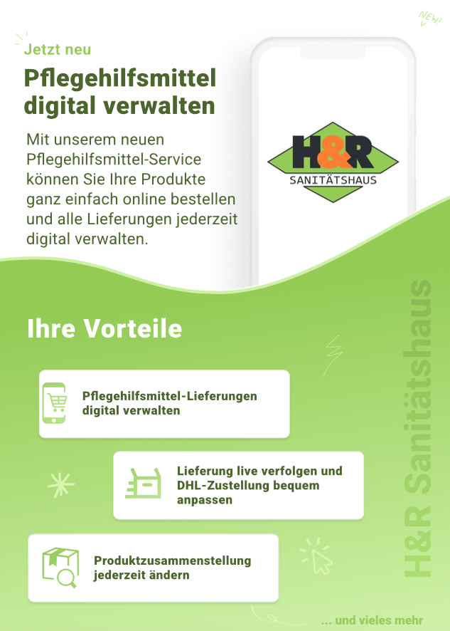 Sanitätshaus H&R_SaniUP_Pfegehilfsmittel digital bestellen_Flyer